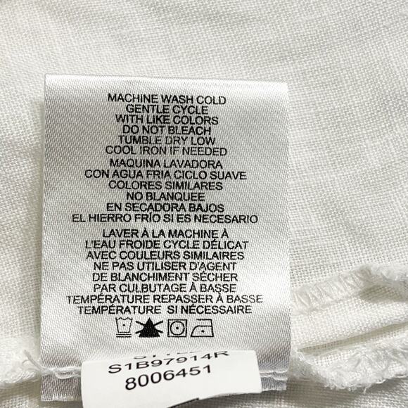 Ellen Tracy Linen Pullover Tunic Blouse White Sz L Half Zip Roll Tab Sleeves - Picture 10 of 12